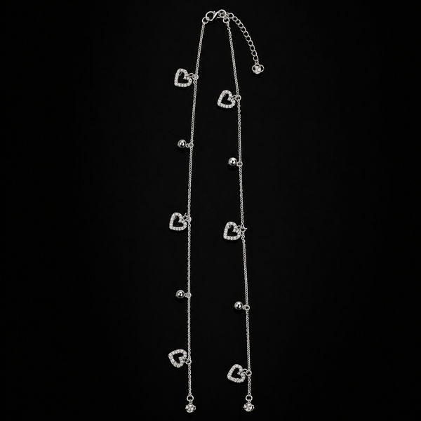 Open Heart Charm Beeded 925 Silver Anklet 